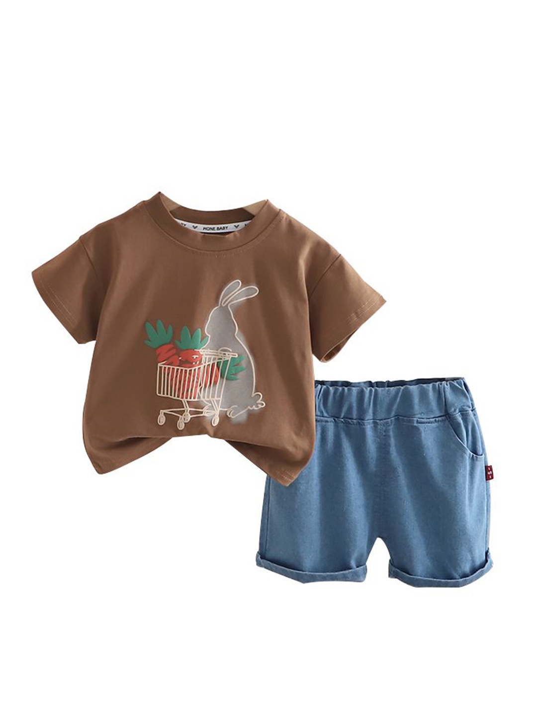 

StyleCast x Revolte Boys Printed Round Neck T-shirt With Shorts, Brown
