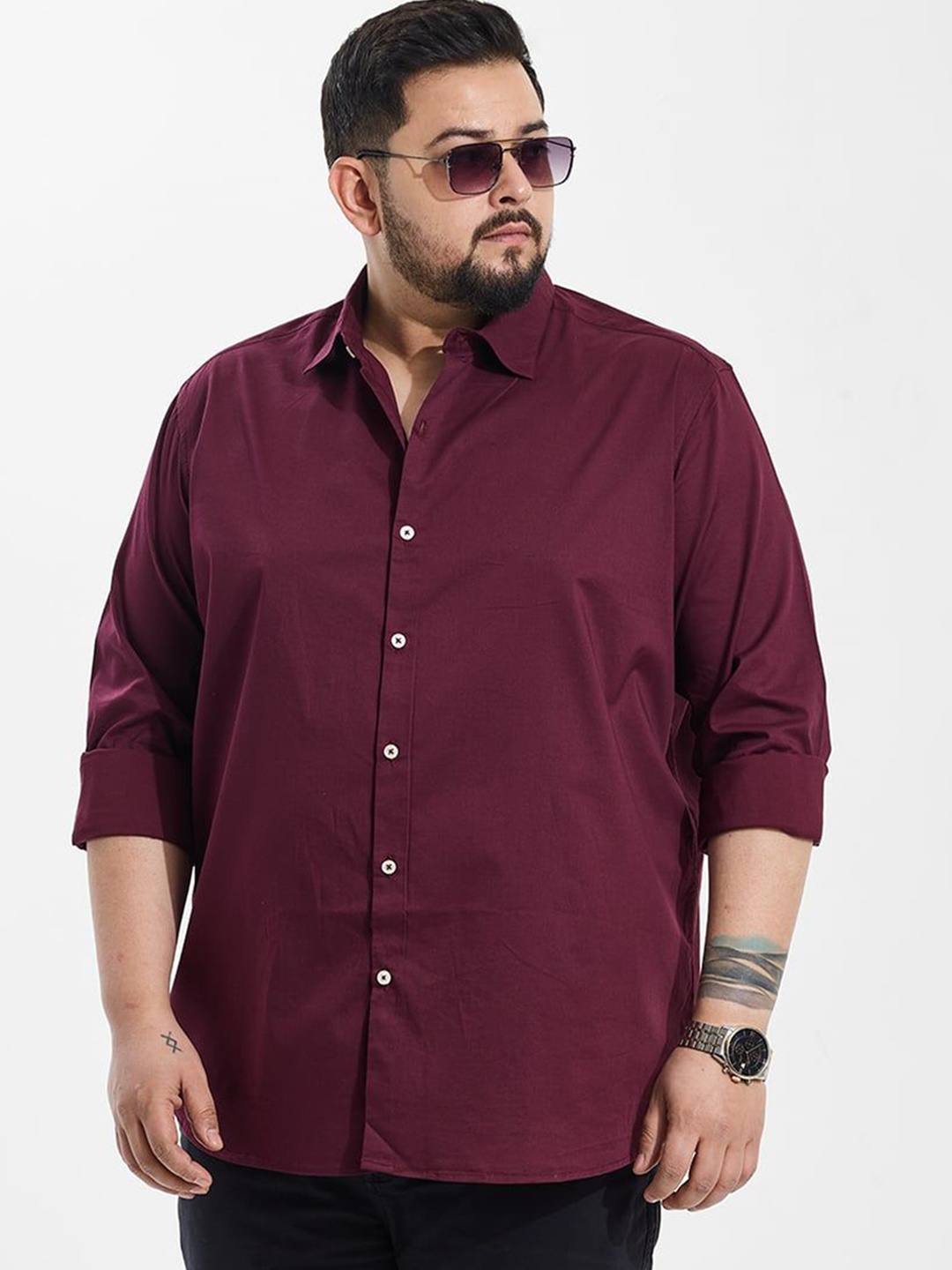 

Snitch Men Plus Size Classic Regular Fit Spread Collar Solid Cotton Casual Shirt, Maroon