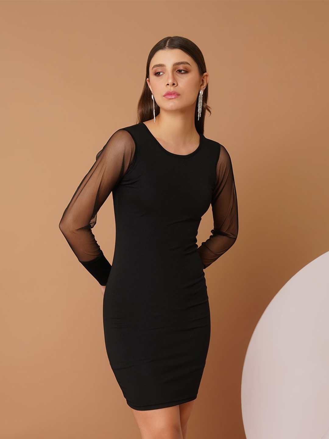 

Chemistry Women Round Neck Bodycon Dress, Black