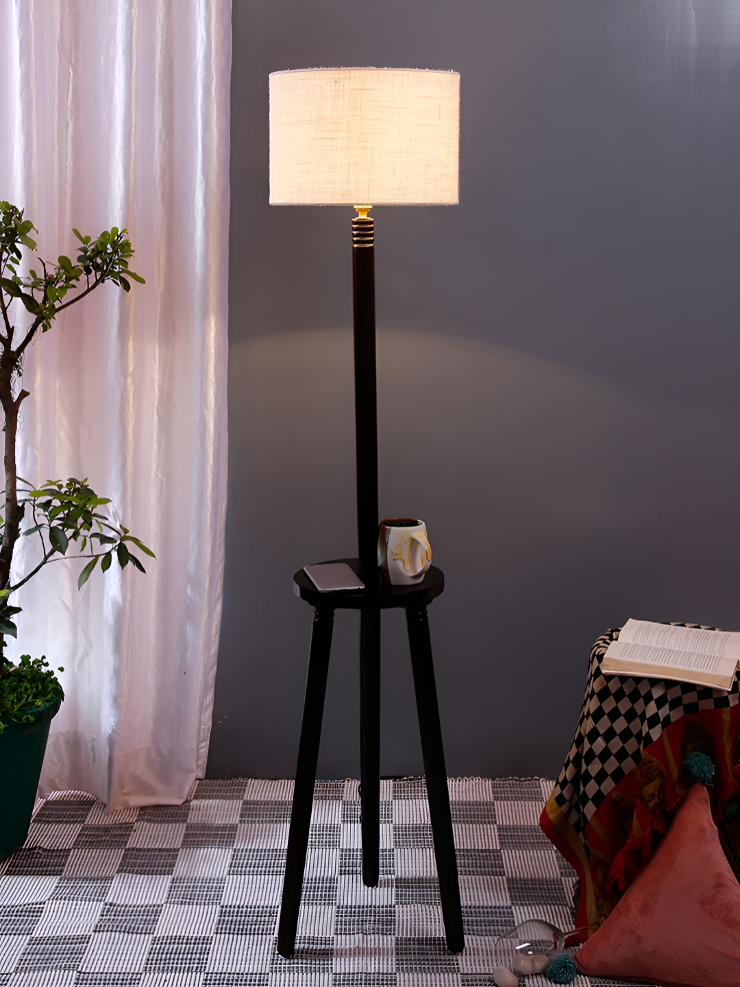 

Devansh White Jute Drum Wooden floor Lamp