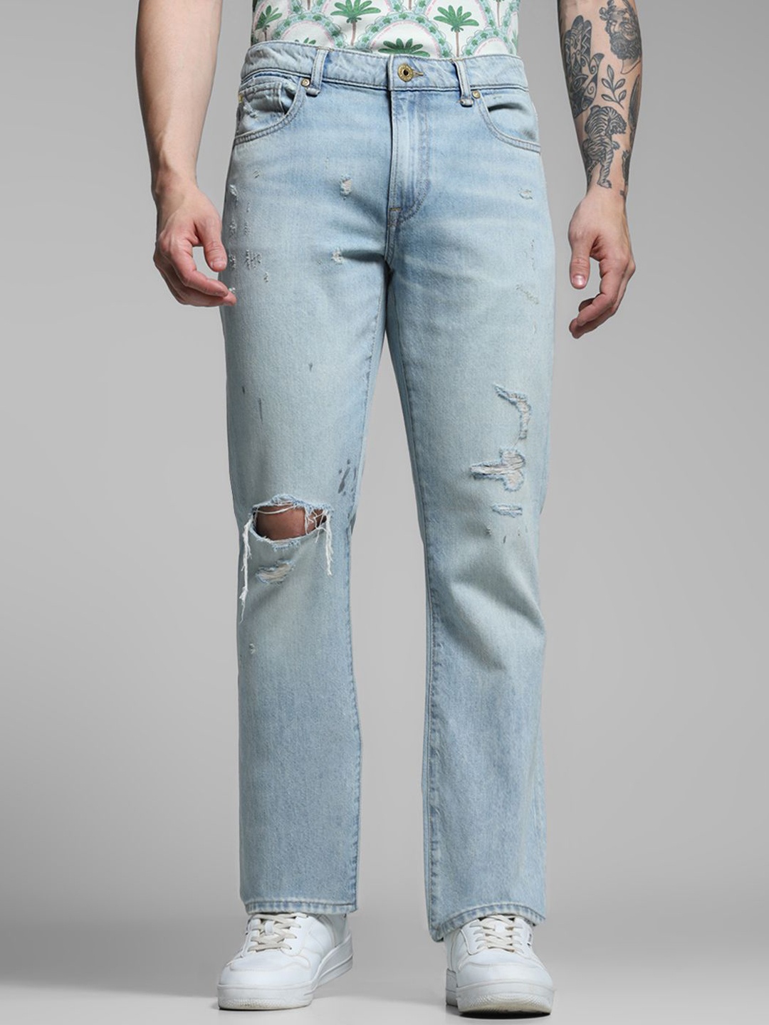 

Jack & Jones Men Low-Rise Highly Distressed Light Fade Stretchable Jeans, Blue