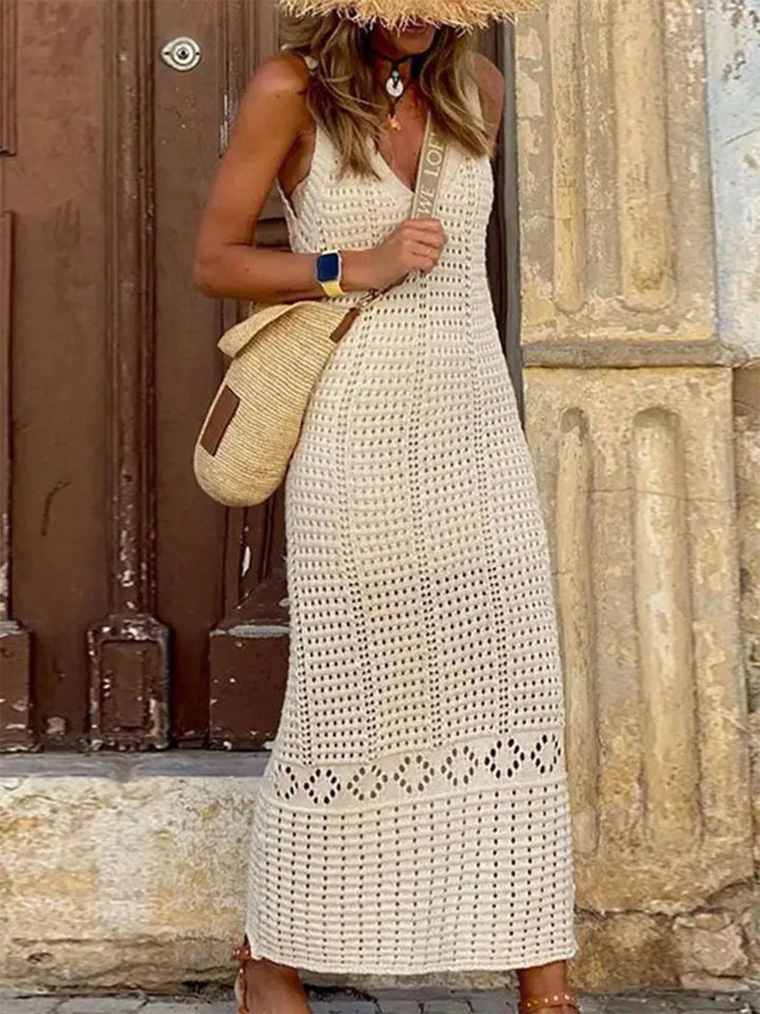 

Alamode By Akanksha Women Off White Enora Soft Crochet Dress