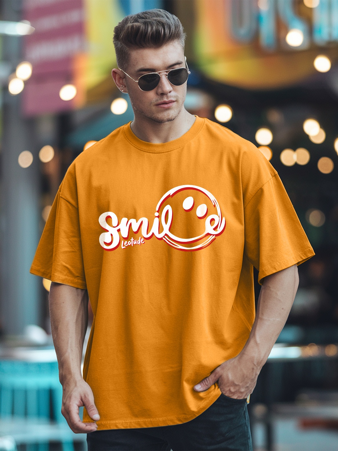 

Leotude Men Typography Printed Round Neck Cotton Relaxed Fit T-shirt, Mustard
