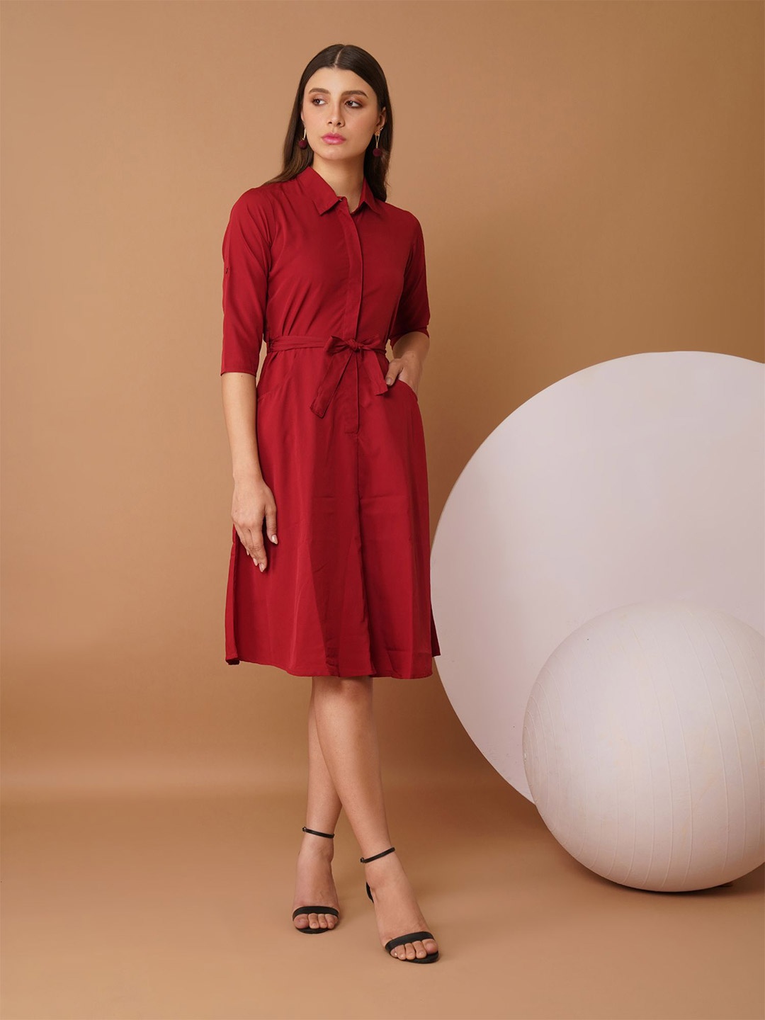 

Chemistry Women Shirt Dress, Maroon