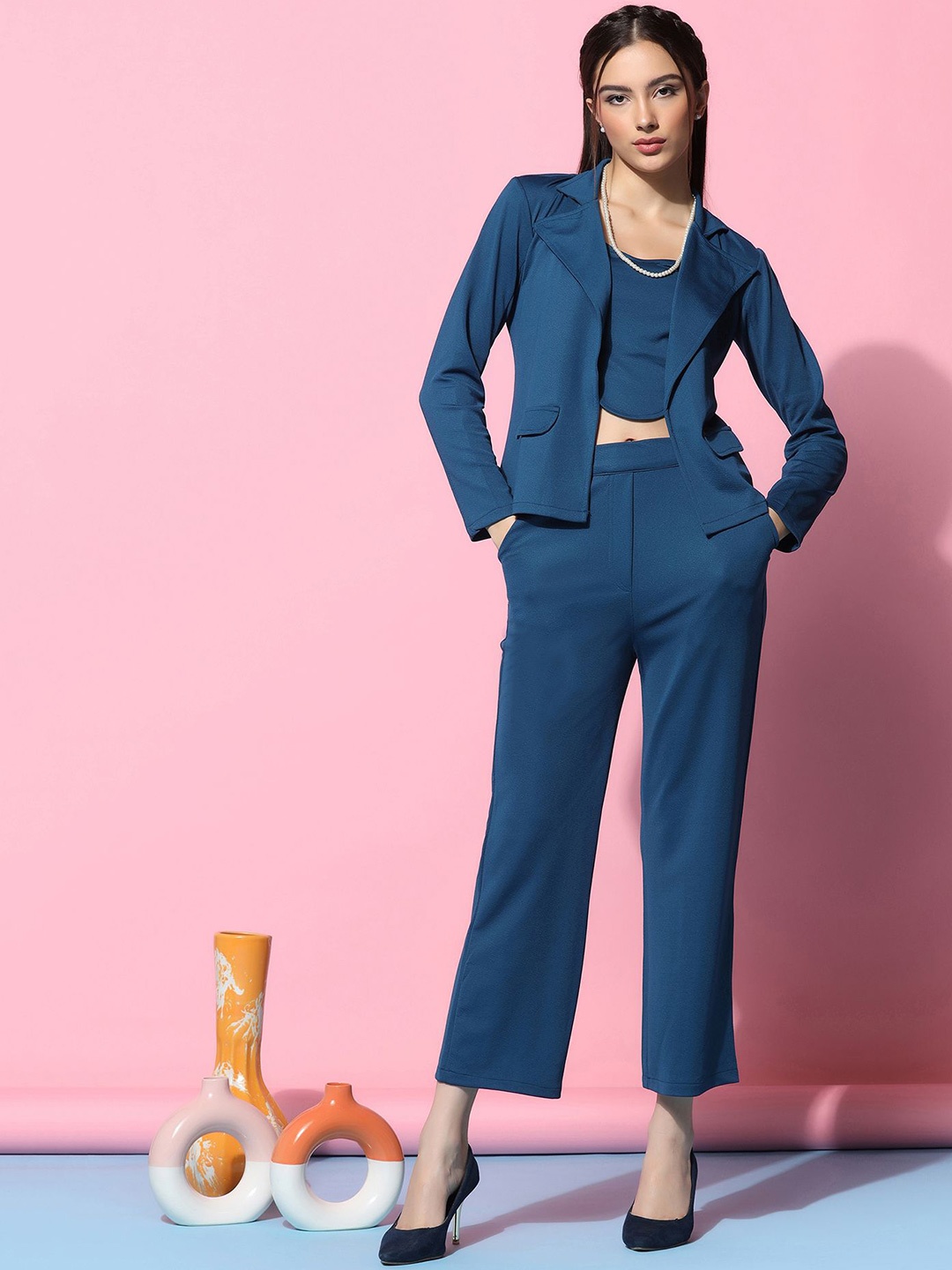 

SATPURUSH Top With Trousers & Jacket, Teal