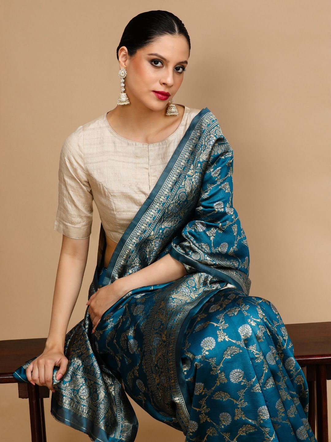 

House of Pataudi Woven Design Banarasi Saree, Blue