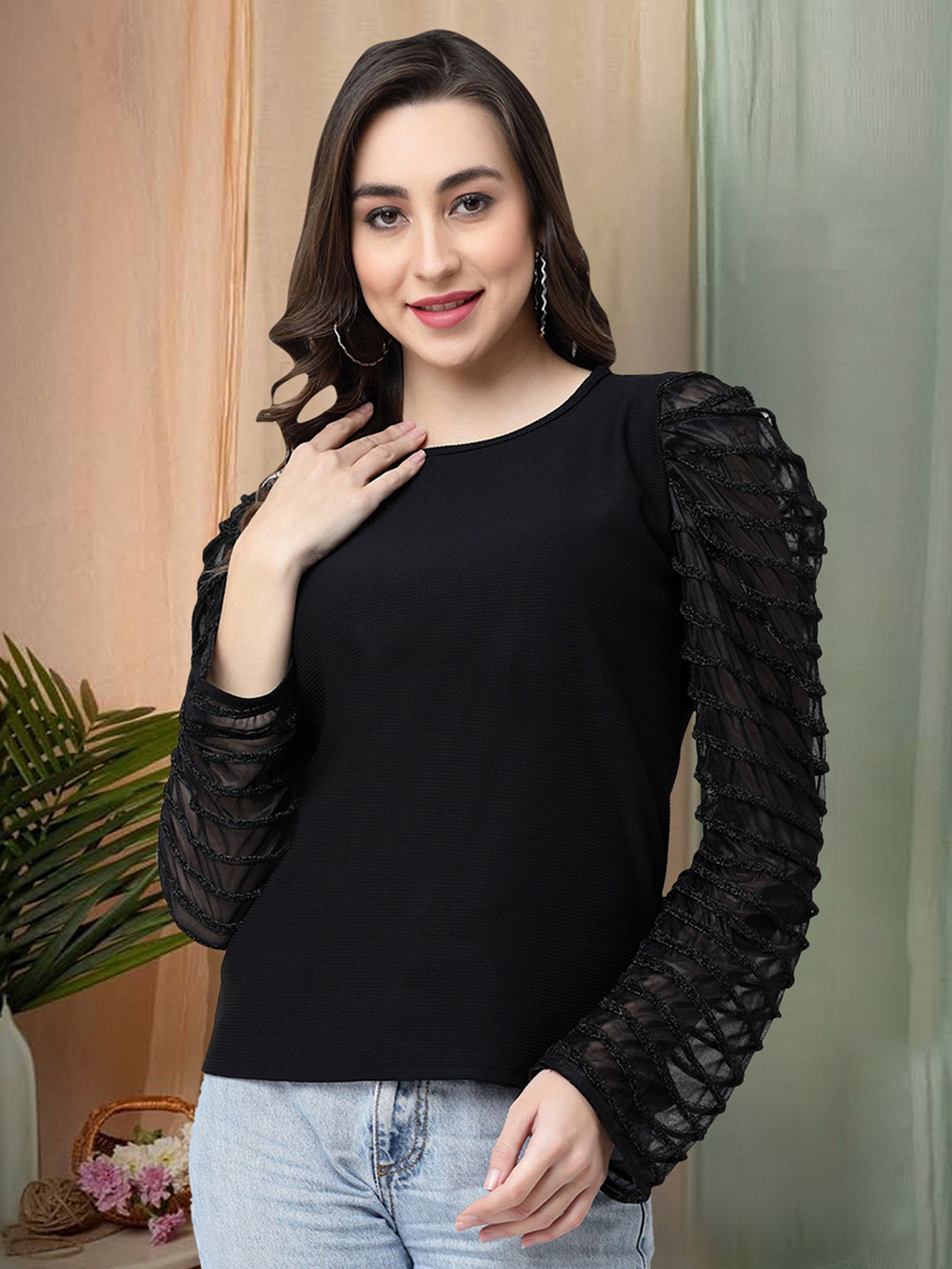 

Moda Rapido Women Round Neck Ribbed Top, Black