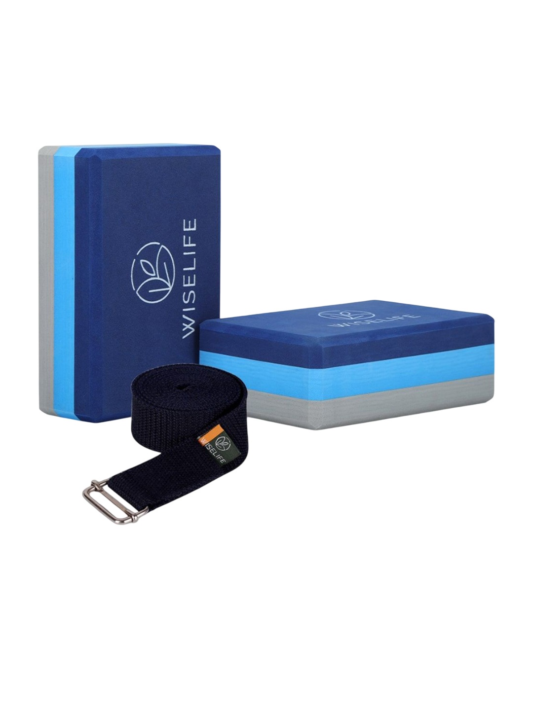 

WiseLife Unisex Pack of 3-Yoga Blocks High Density Premium TPE Foam Material With Blet, Blue