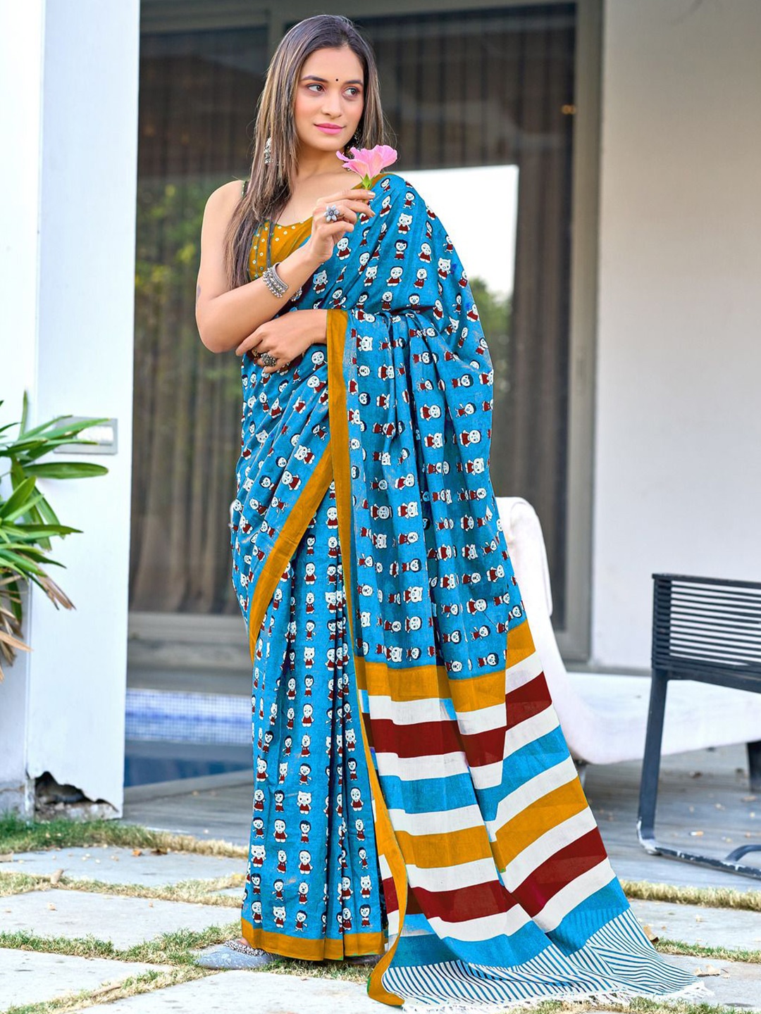 

Anouk Ethnic Motifs Pure Cotton Saree, Blue