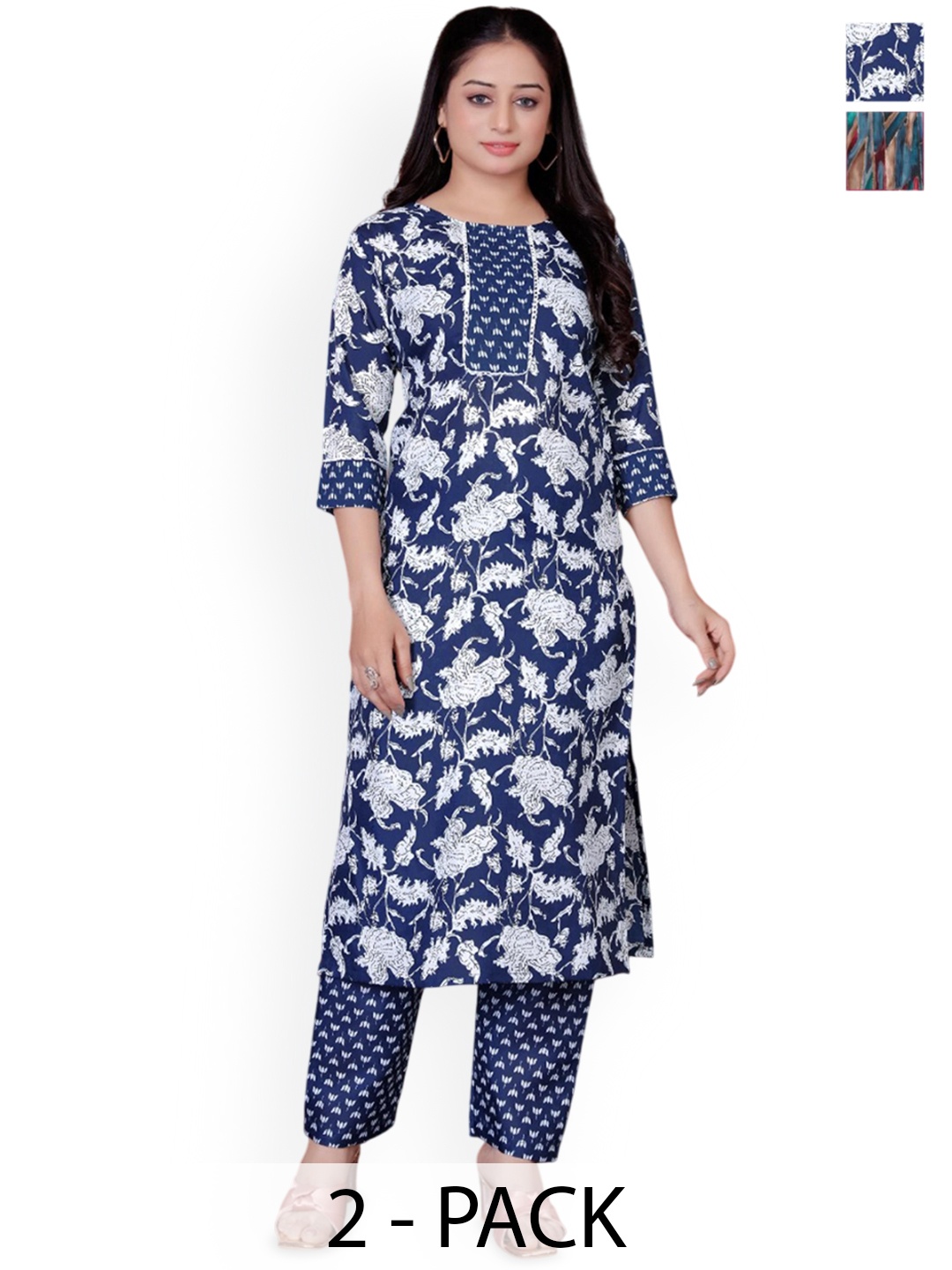 

Moda Rapido Women Floral Printed Regular Kurta with Trousers, Blue