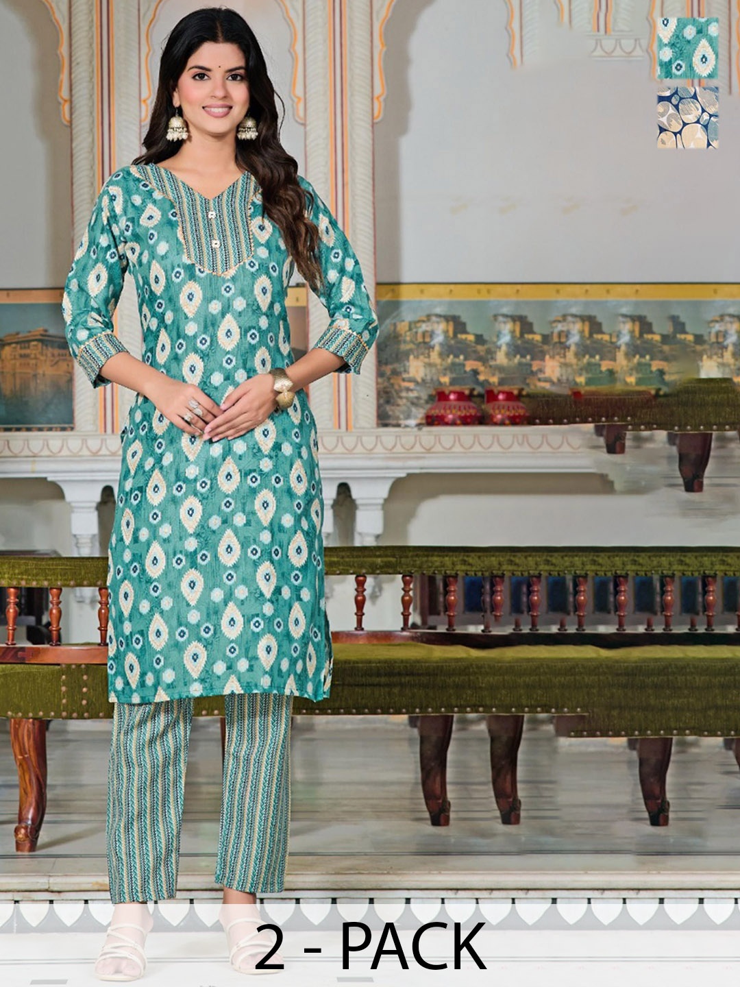 

Moda Rapido Women Printed Regular Kurta with Trousers, Blue