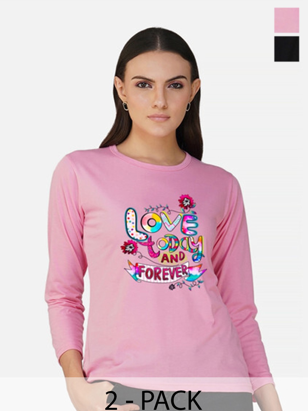 

Metronaut Women 2 Printed Bio Finish Applique T-shirt, Pink