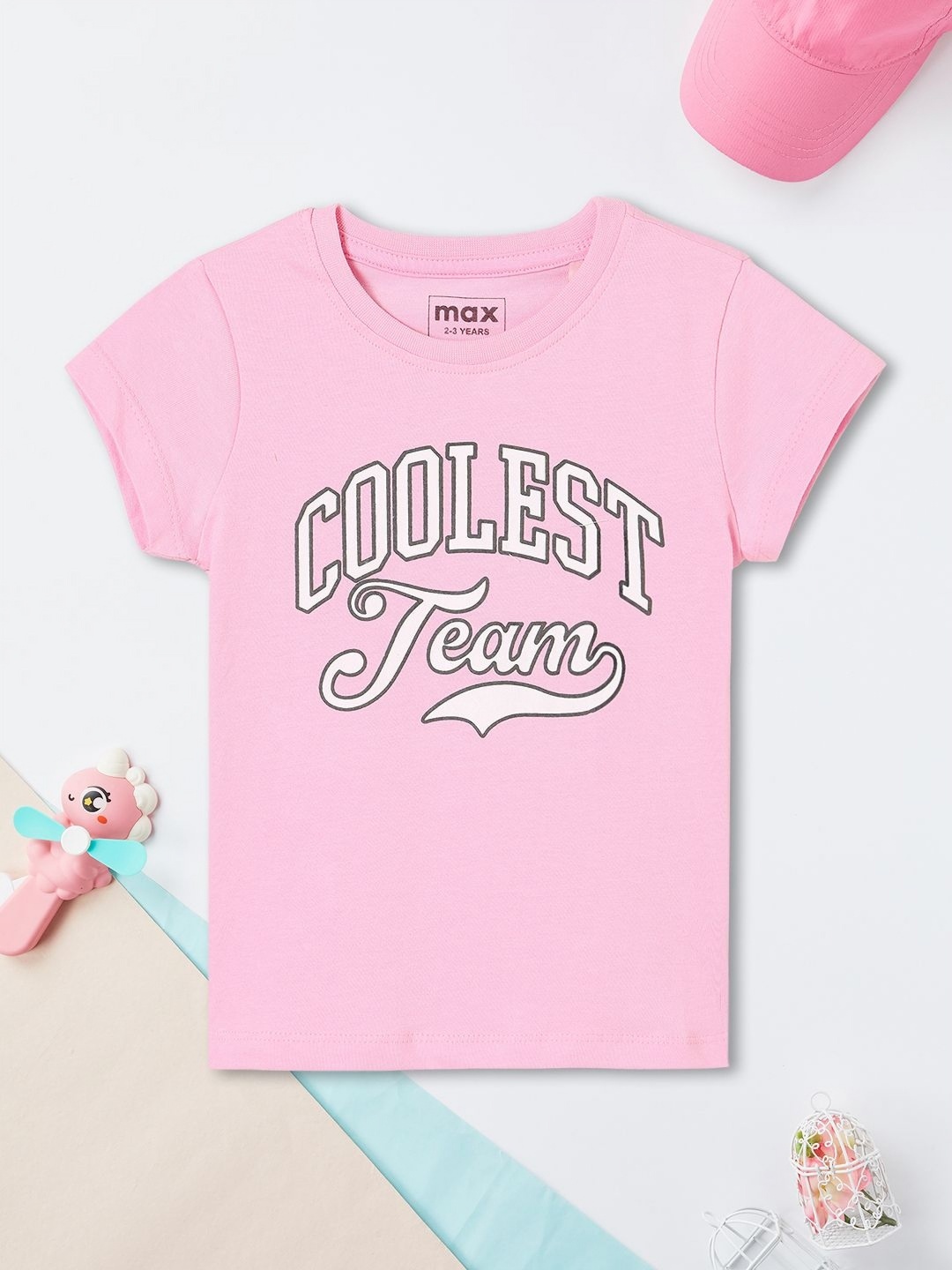 

max Girls Typography Printed V-Neck T-shirt, Pink