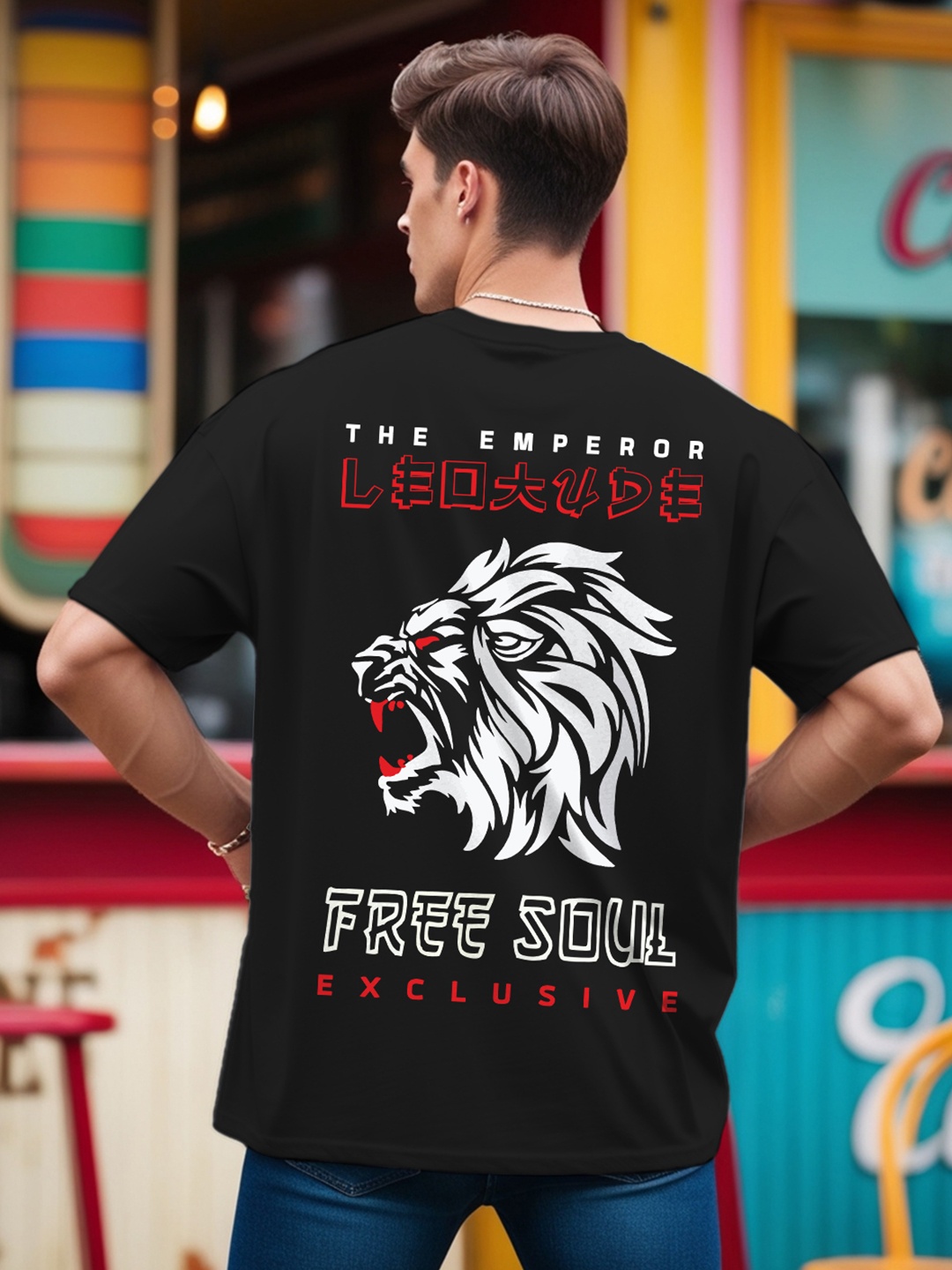 

Leotude Men Graphic Printed Round Neck Cotton Relaxed Fit T-shirt, Black