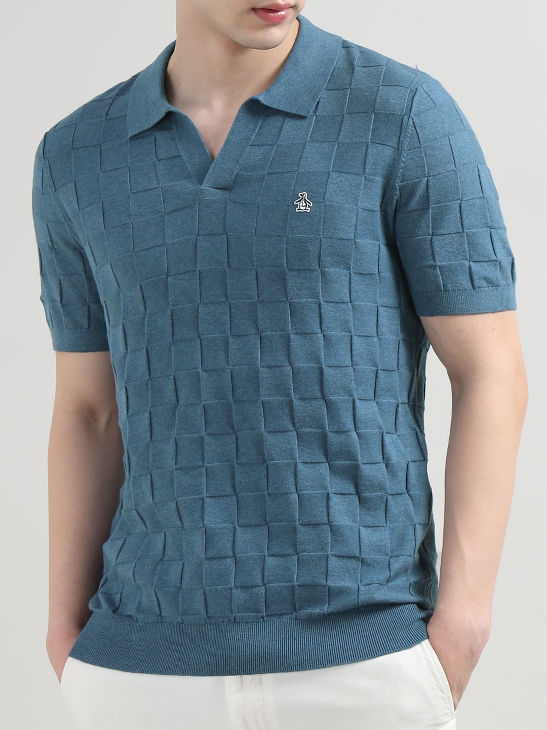 

Original Penguin Men Self Design Polo Collar Cotton T-shirt, Blue