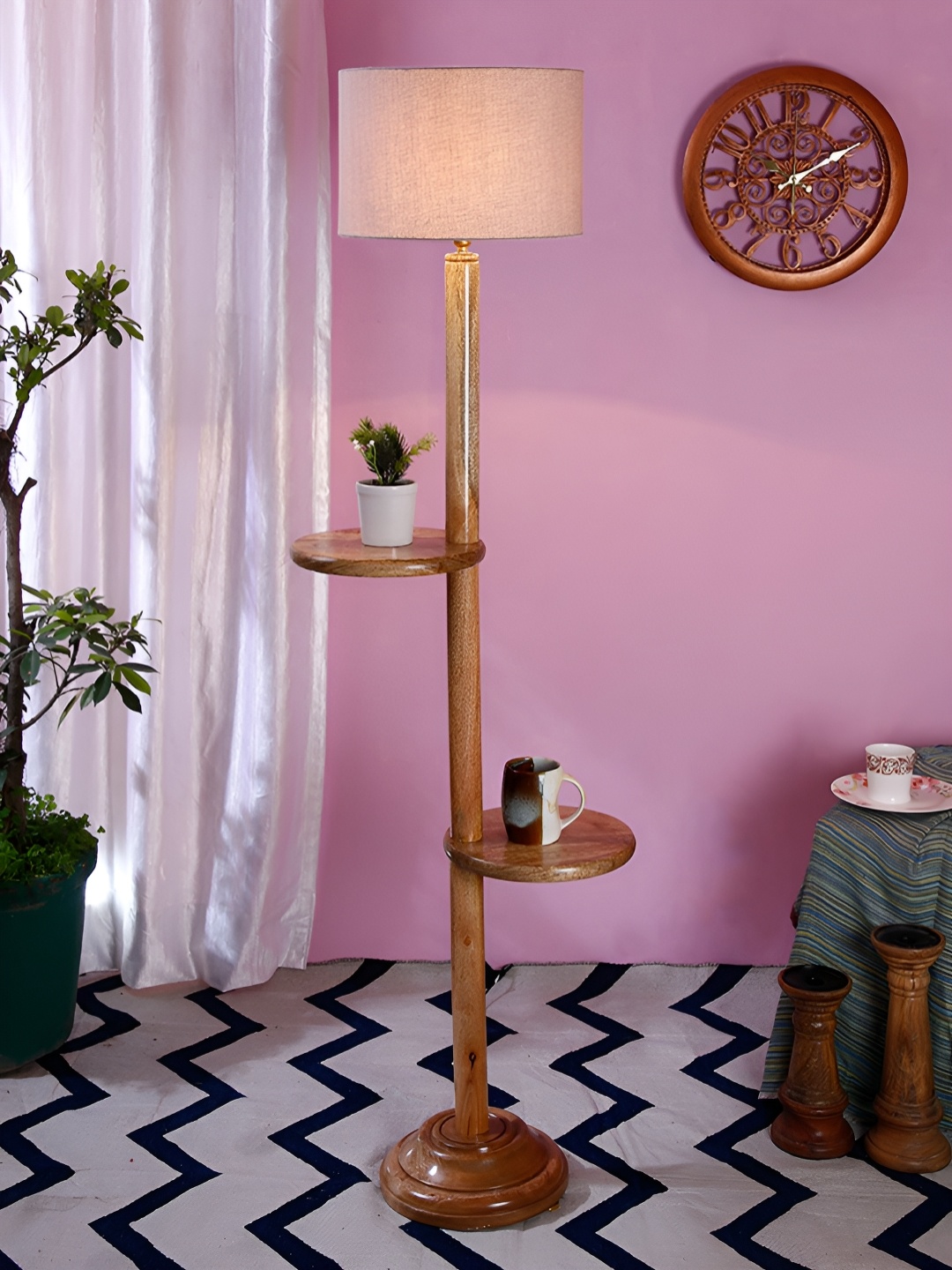 

Devansh Grey & Brown Drum Shaped Wooden Shelf Floor Lamp