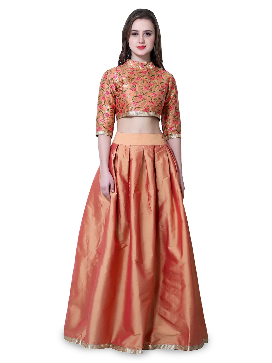 

DELIS Woven Design Ready to Wear Lehenga & Blouse, Orange