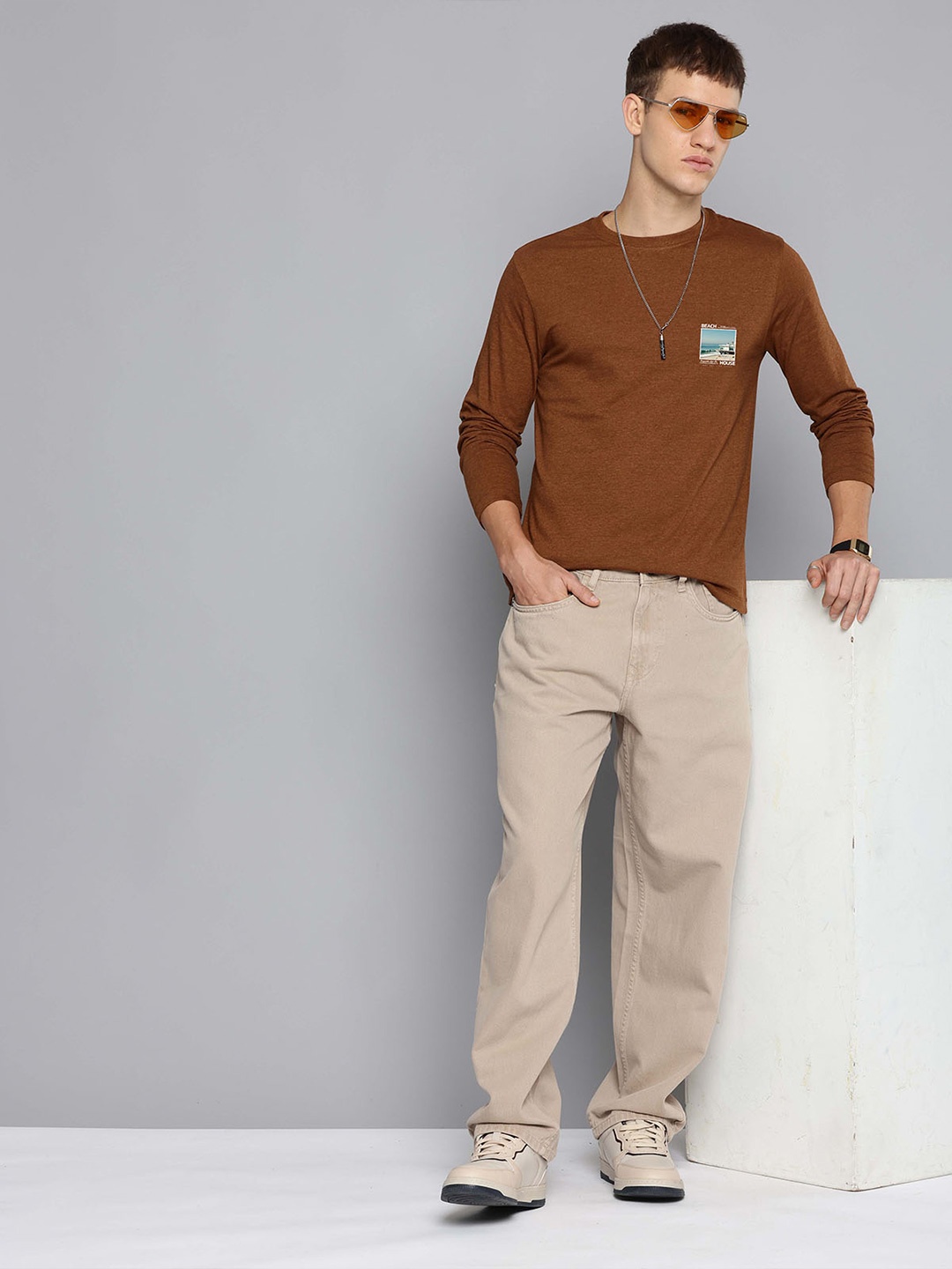 

R.Code by The Roadster Lifestyle Co. Men Graphic Printed Round Neck Cotton T-shirt, Mustard