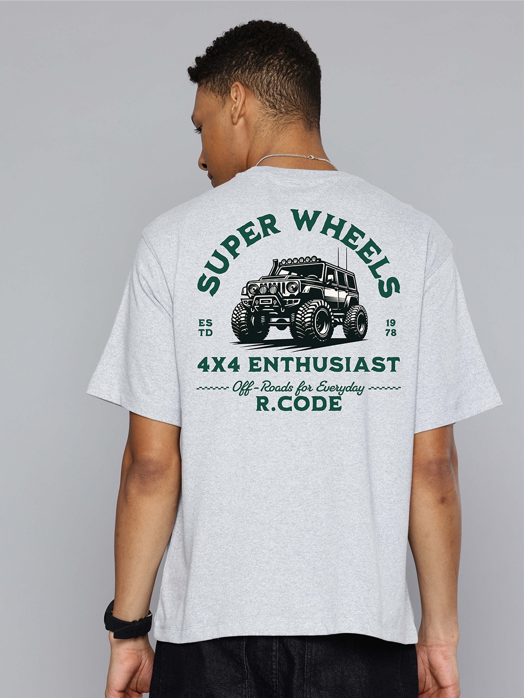 

R.Code by The Roadster Life Co. Men Printed T-shirt, Grey melange