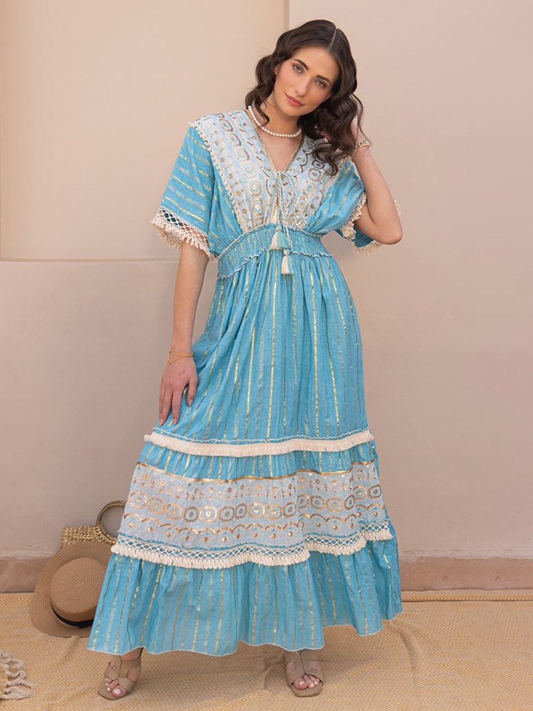 

Label Reyya Ethnic Motifs Print Kaftan Maxi Dress, Blue