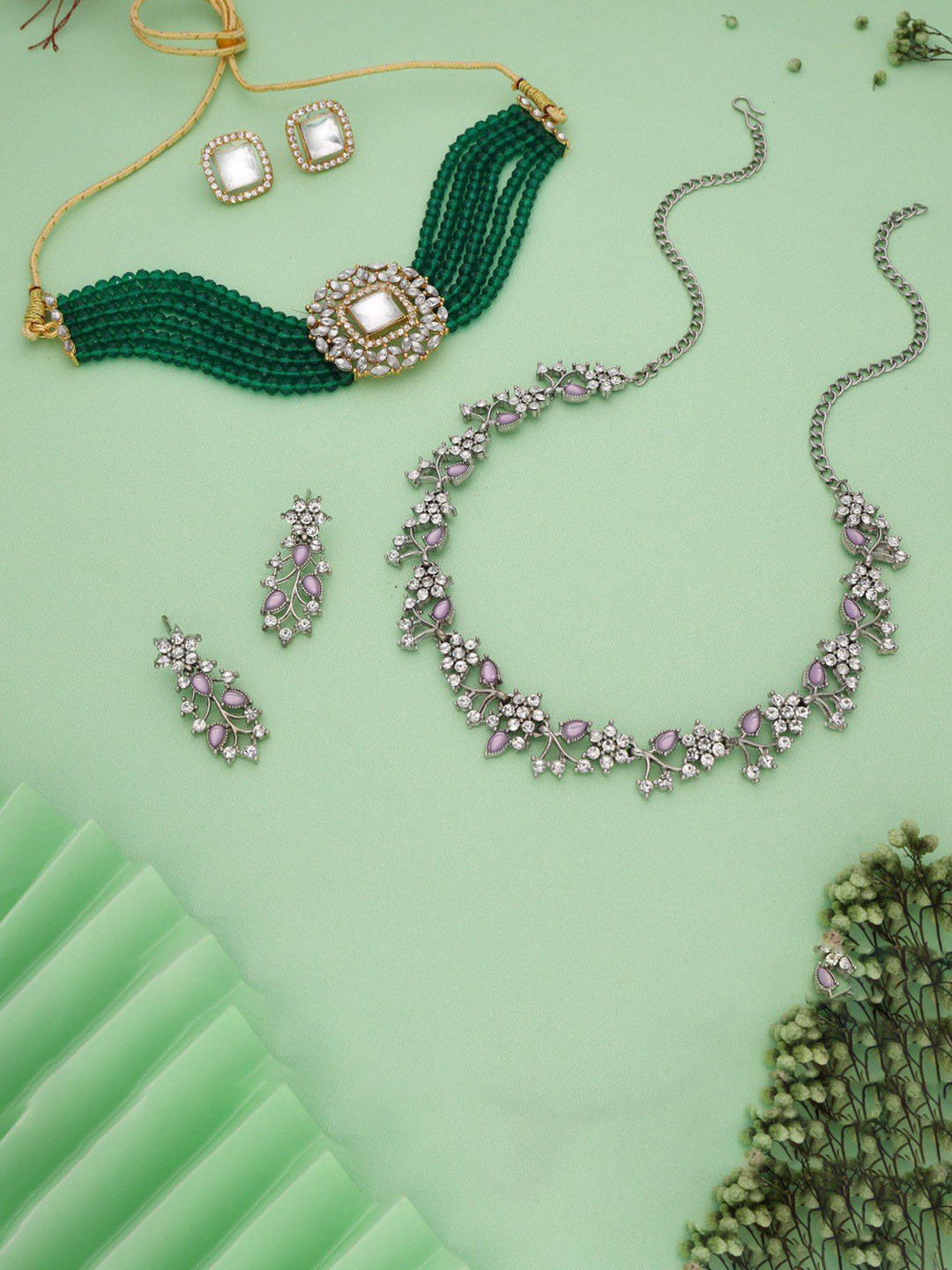 

Lyriss Set Of 2 Gold-Plated American-Diamond-Studded Jewellery Set