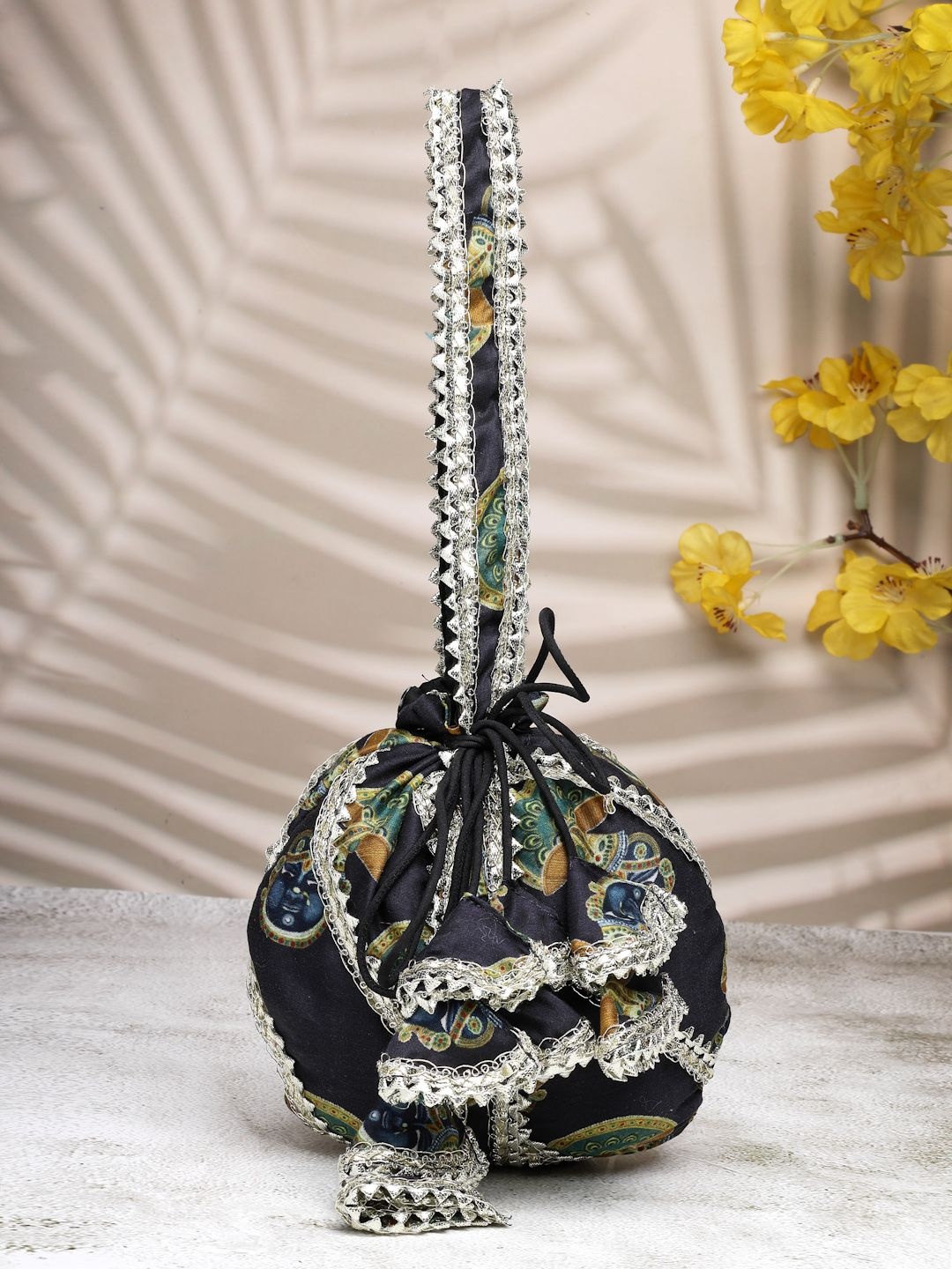 

Dhrohar Embroidered Potli Clutch, Navy blue