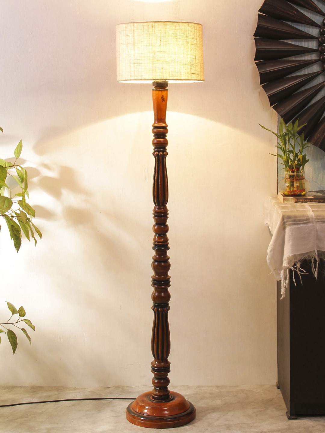 

Devansh White & Brown Wooden Floor Lamp With Shade