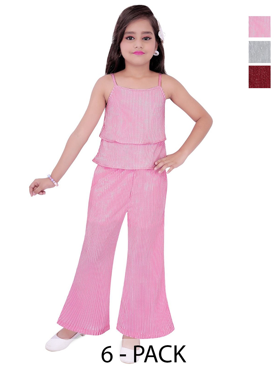 

ZACKBEE Girls Pack of 3 Self Design Clothing Sets, Pink
