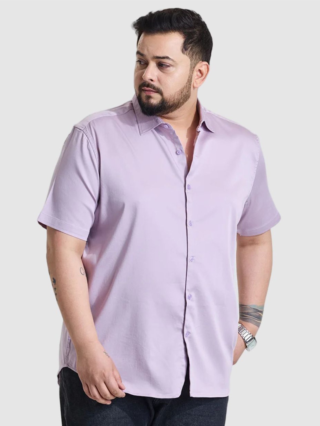 

Snitch Men Plus Size Classic Regular Fit Spread Collar Solid Cotton Casual Shirt, Lavender