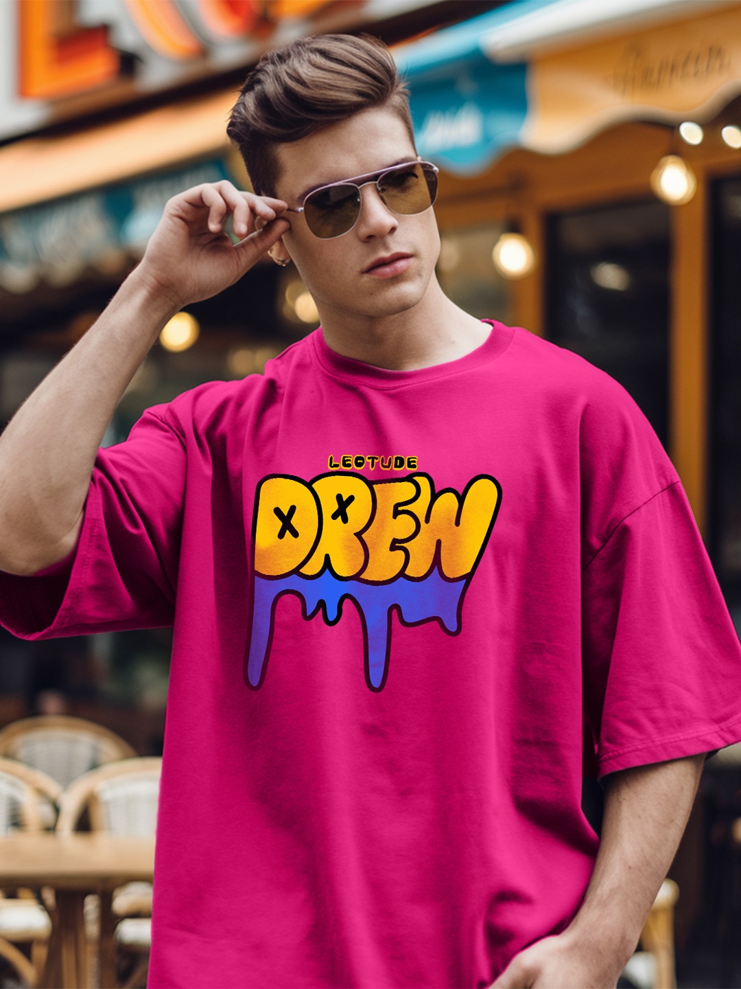 

Leotude Men Typography Printed Round Neck Cotton Relaxed Fit T-shirt, Pink