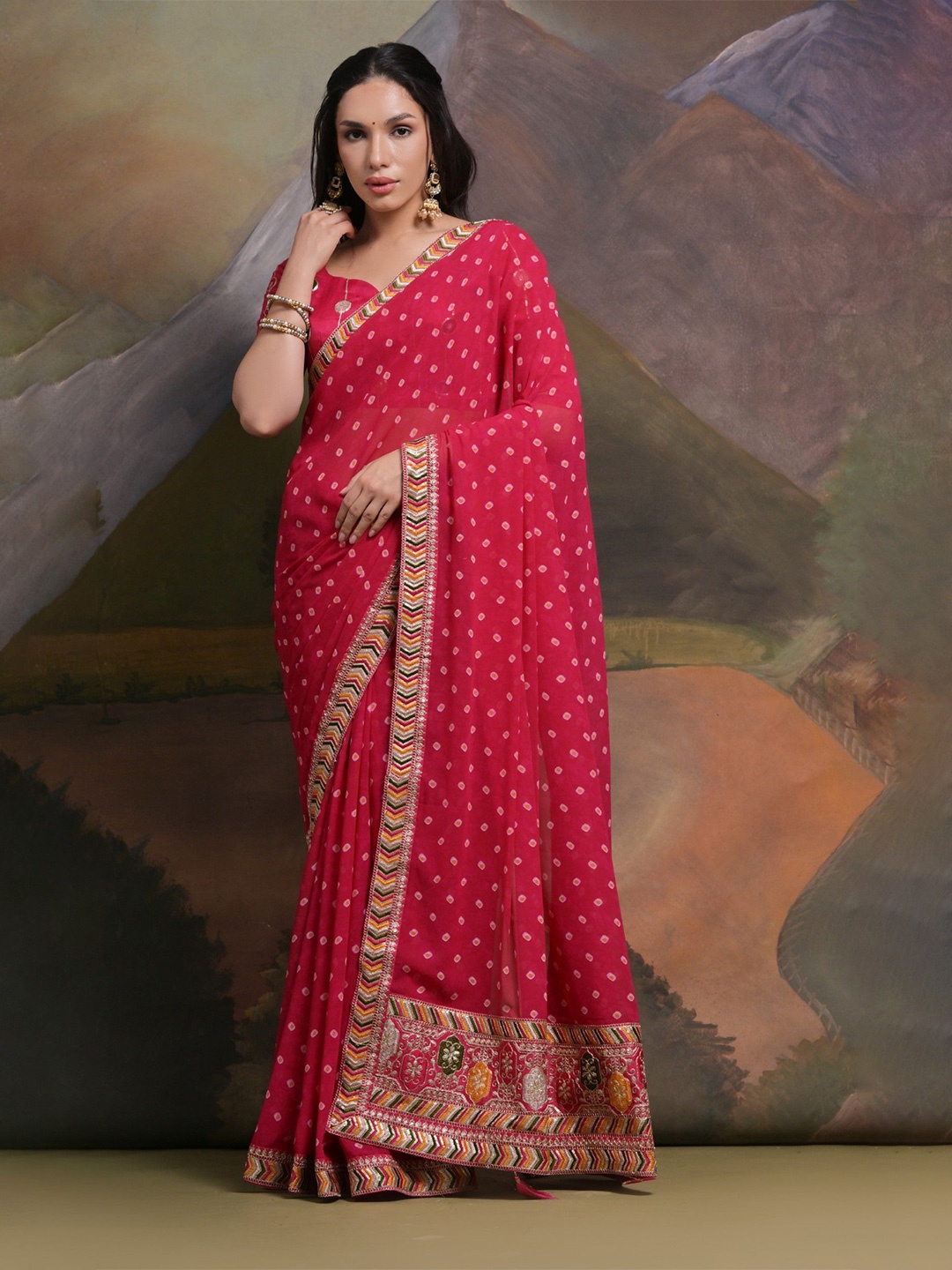 

LeeliPeeri Designer Bandhani Embroidered Saree, Pink