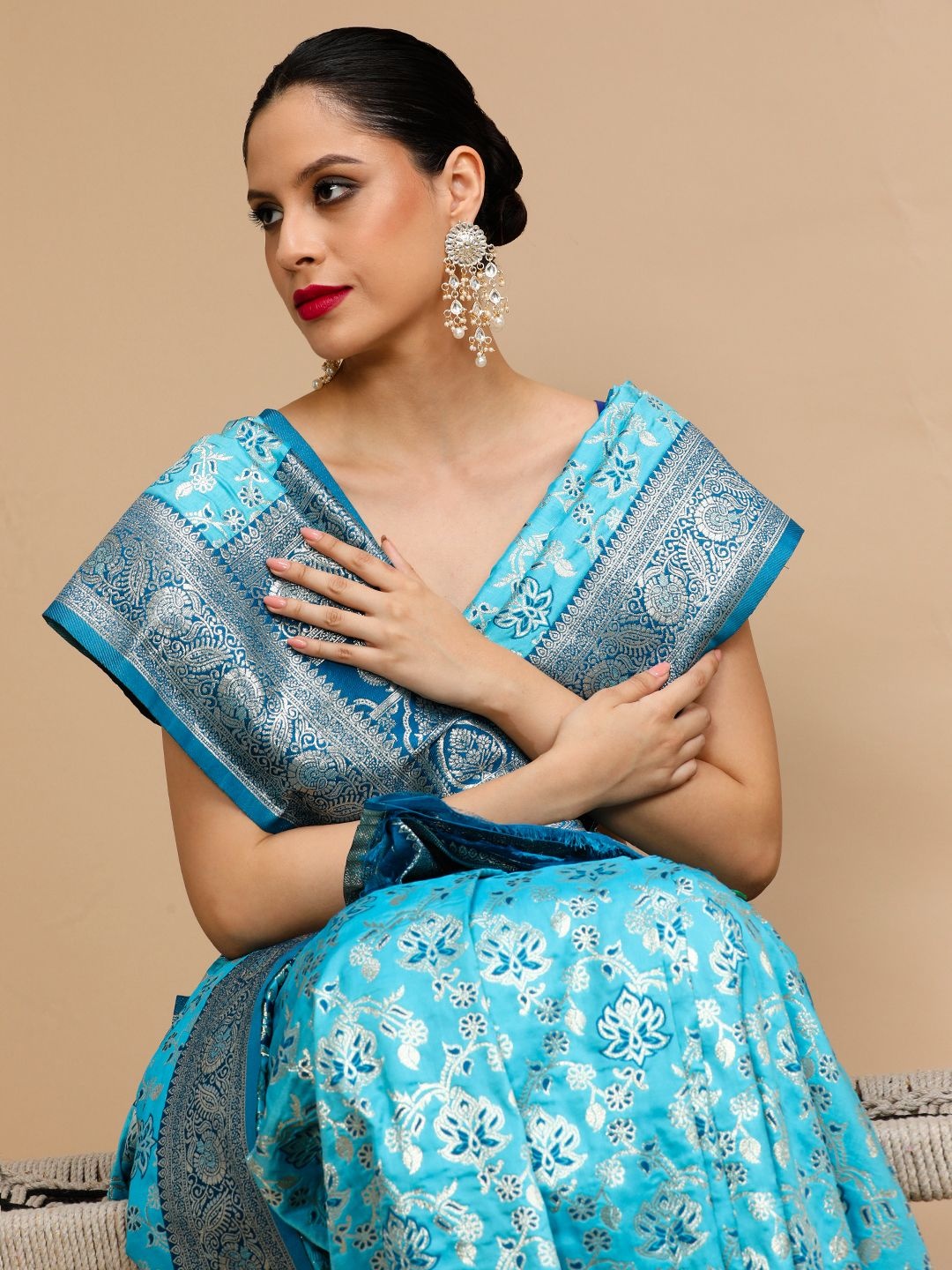 

House of Pataudi Woven Design Zari Banarasi Saree, Blue
