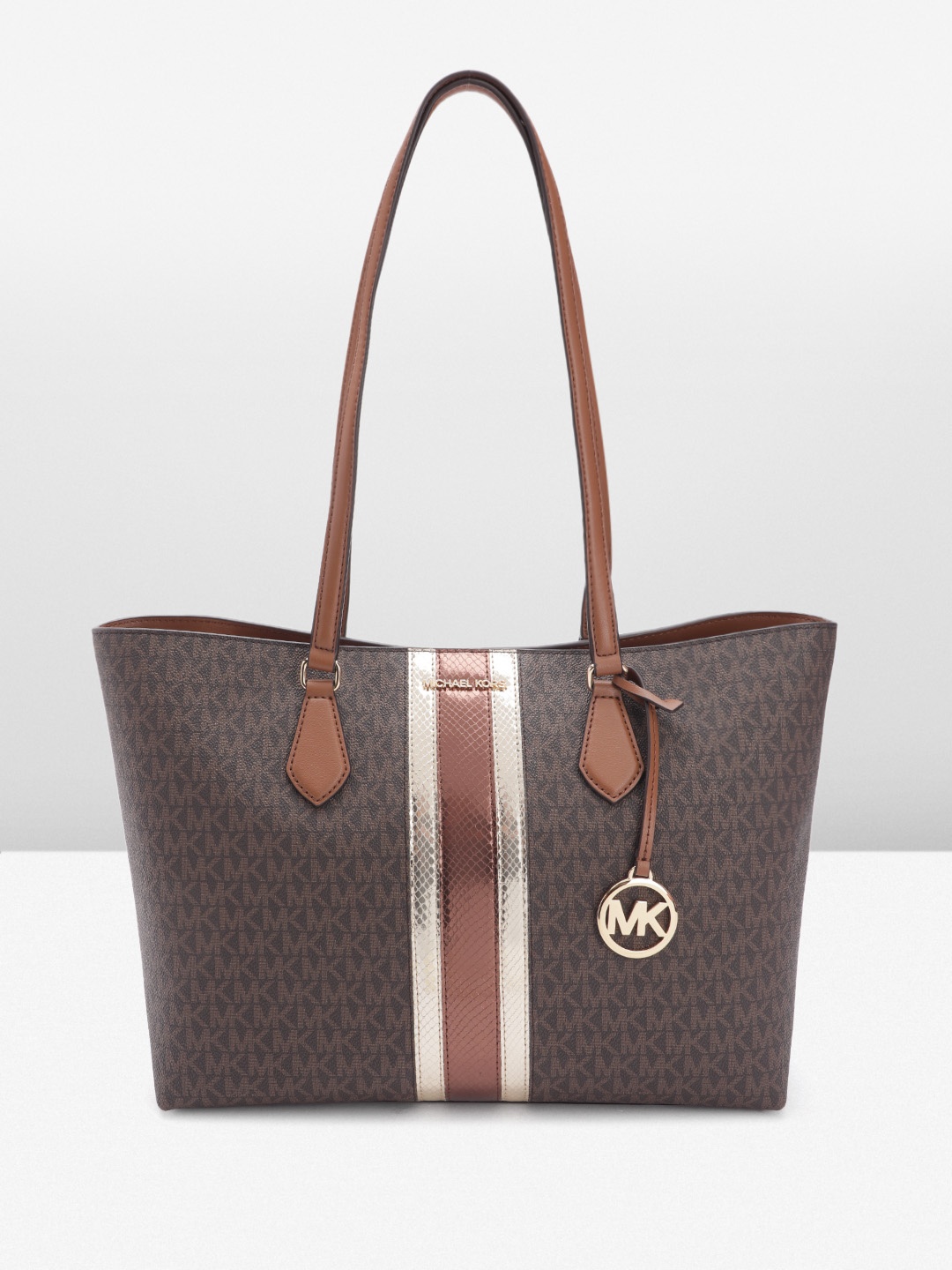 

Michael Kors Brand Logo Print Structured Shoulder Bag, Coffee brown
