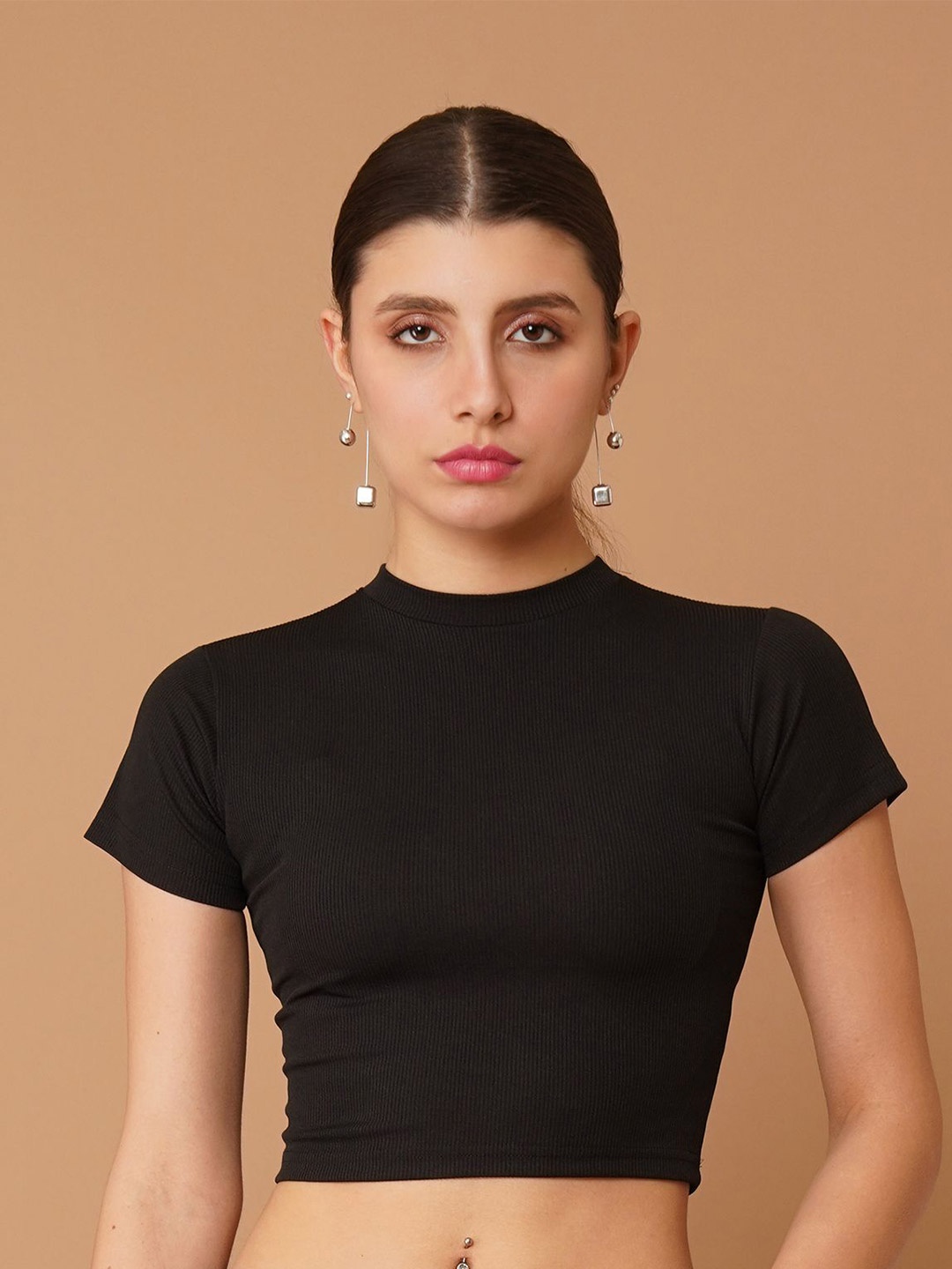 

Chemistry Women Crepe Crop Top, Black