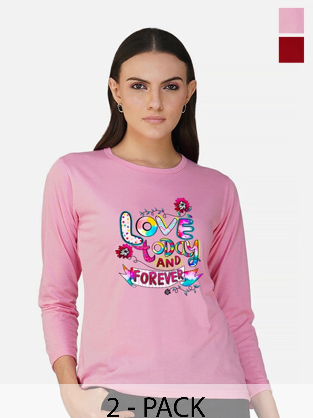 

Metronaut Women 2 Printed Bio Finish Applique T-shirt, Pink