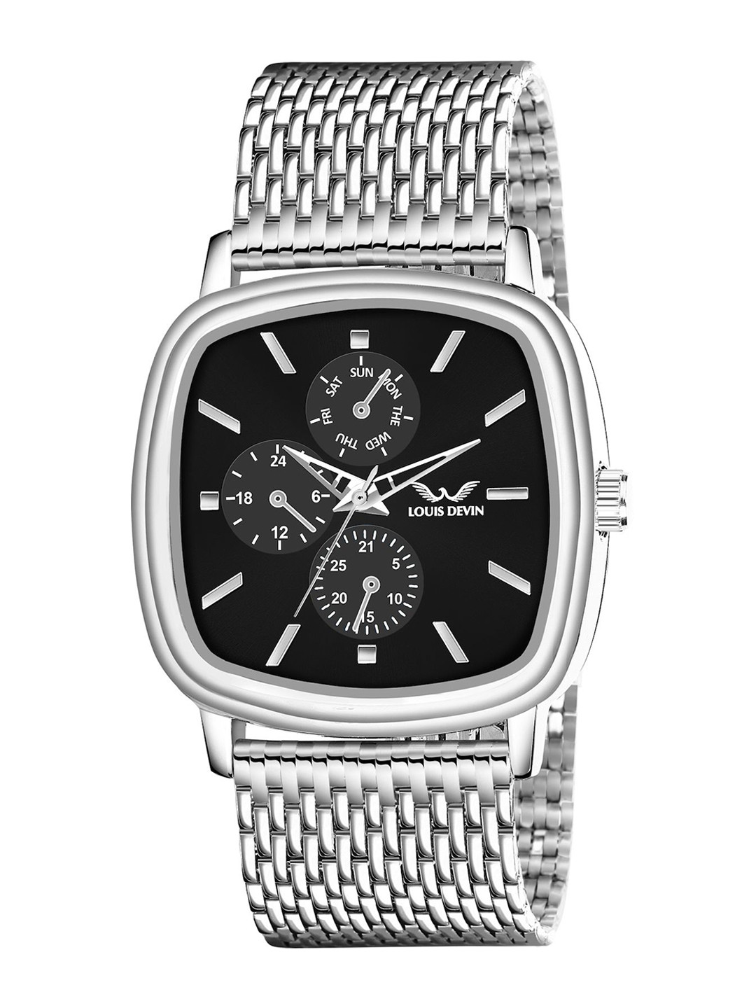 

LOUIS DEVIN Men Brass Embellished Dial & Stainless Steel Analogue Watch LD-GS061-BLK-CH, Silver