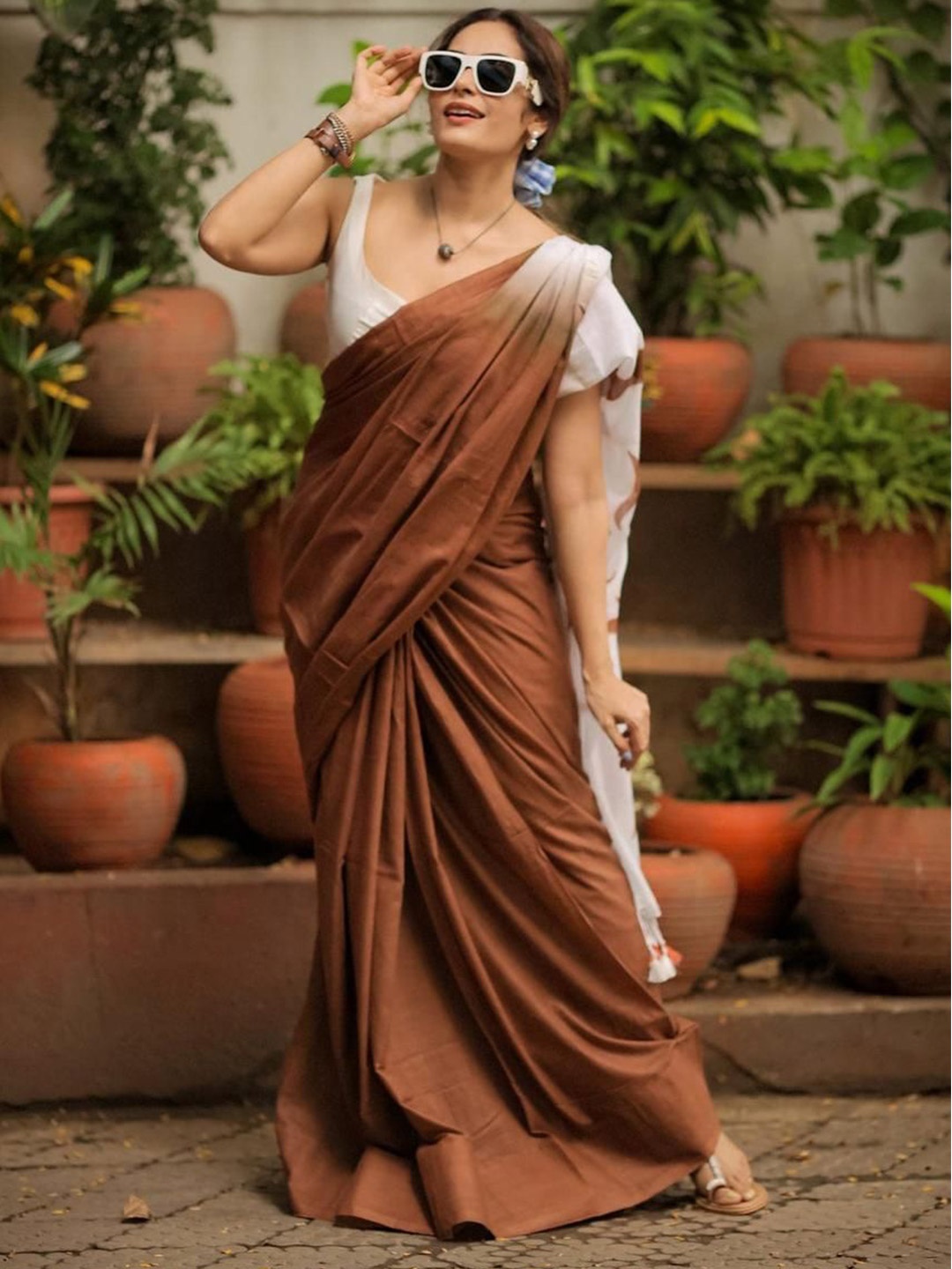 

Ruuprekha Printed Pure Cotton Saree, Brown