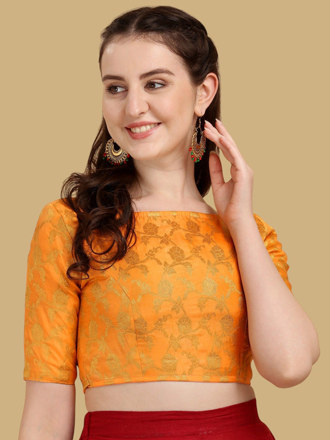 

Oomph! Woven Design Boat Neck Saree Blouse, Yellow