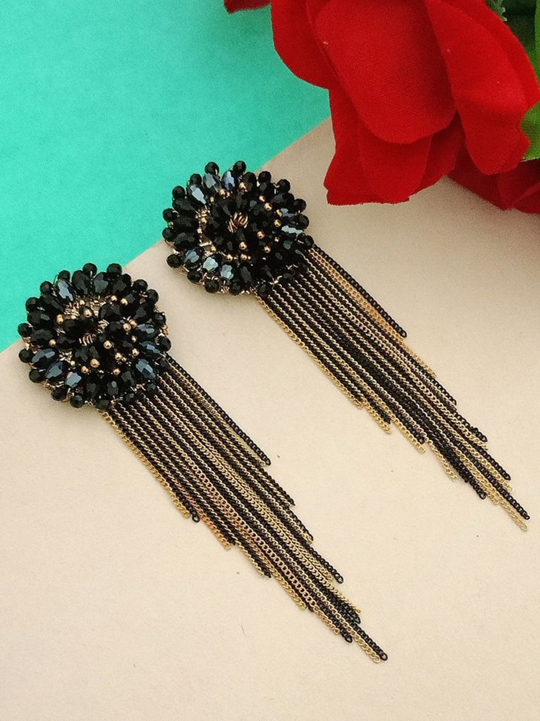 

DIVASTRI Gold-Plated Artificial Beads Contemporary Drop Earrings, Black