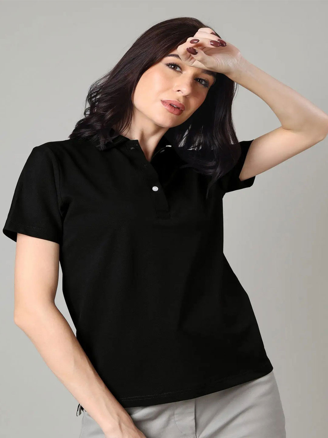 

Shiv traders collection Women Polo Collar Extended Sleeves T-shirt, Black