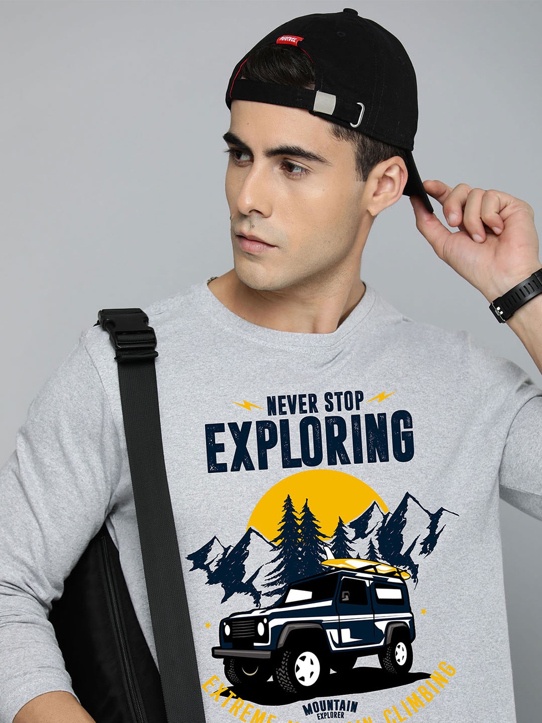 

R.Code by The Roadster Lifestyle Co. Men Graphic Printed Round Neck Cotton T-shirt, Grey melange