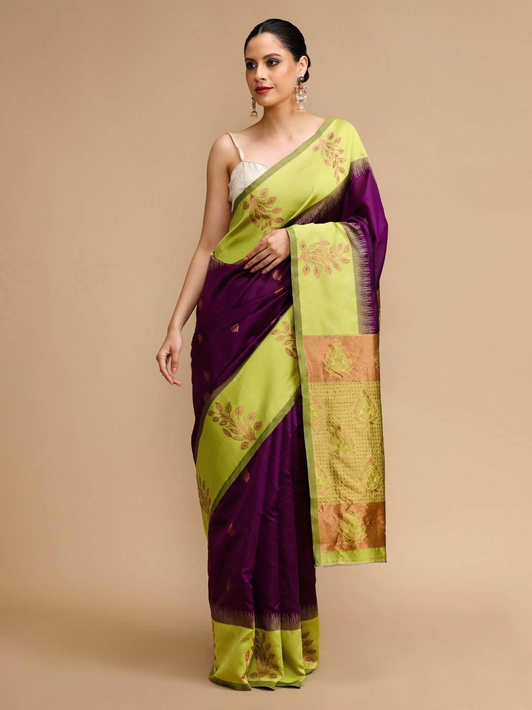 

House of Pataudi Woven Design Banarasi Saree With Unstitched Blouse, Purple