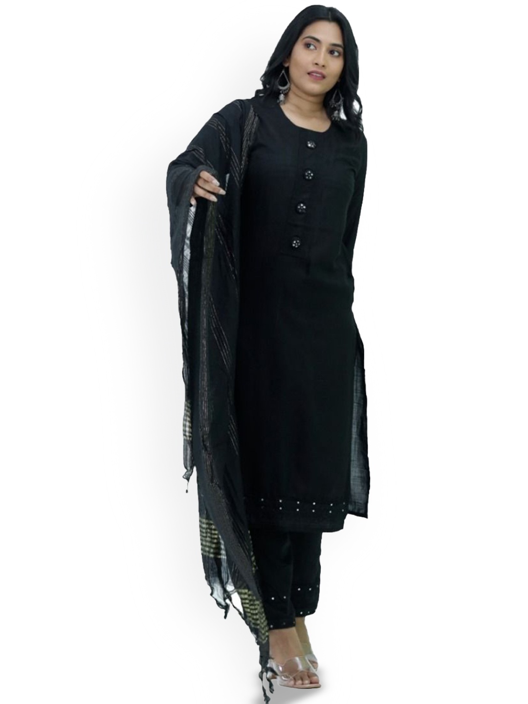 

Silselah Women Printed Regular Kurta with Trousers & With Dupatta, Black