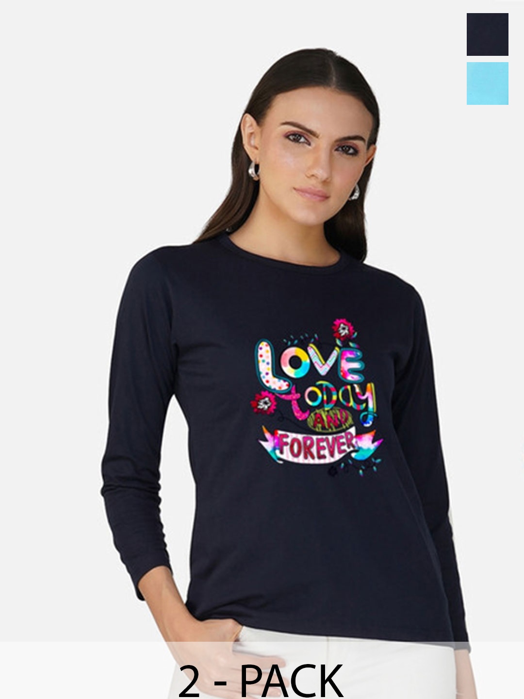 

Metronaut Women 2 Printed Bio Finish Applique T-shirt, Navy blue