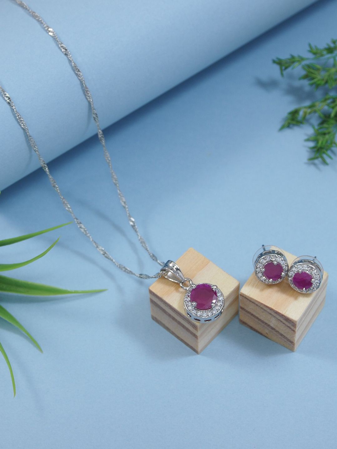 

I Jewels Silver Plated Cubic Zirconia & American Diamond-Studded Pendant & Earrings