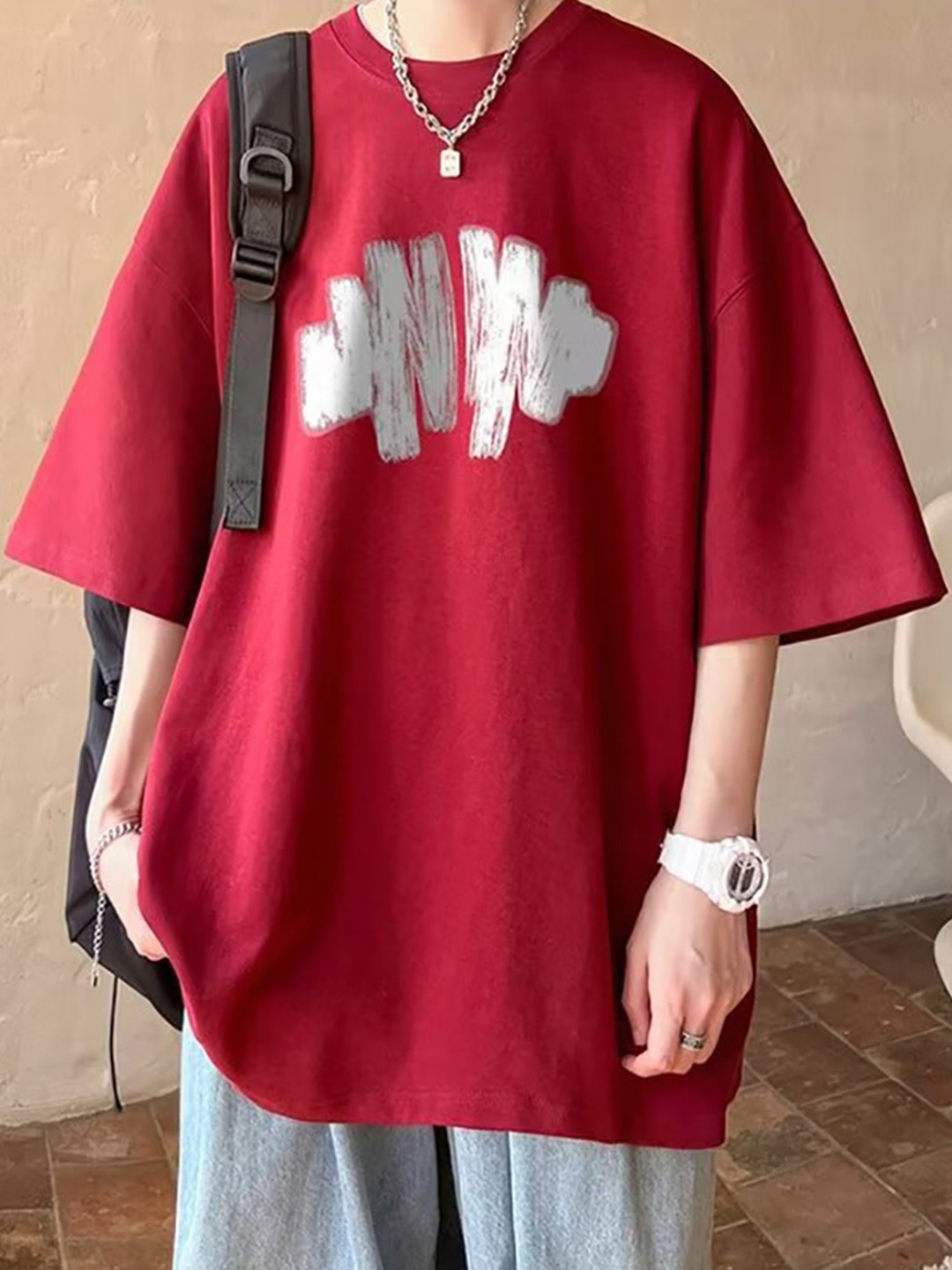 

StyleCast x Revolte Men Graphic Printed Round Neck Cotton Oversized T-shirt, Red