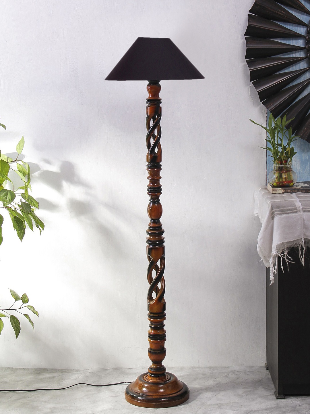 

Devansh Brown & Black Wooden Floor Lamp With Shade