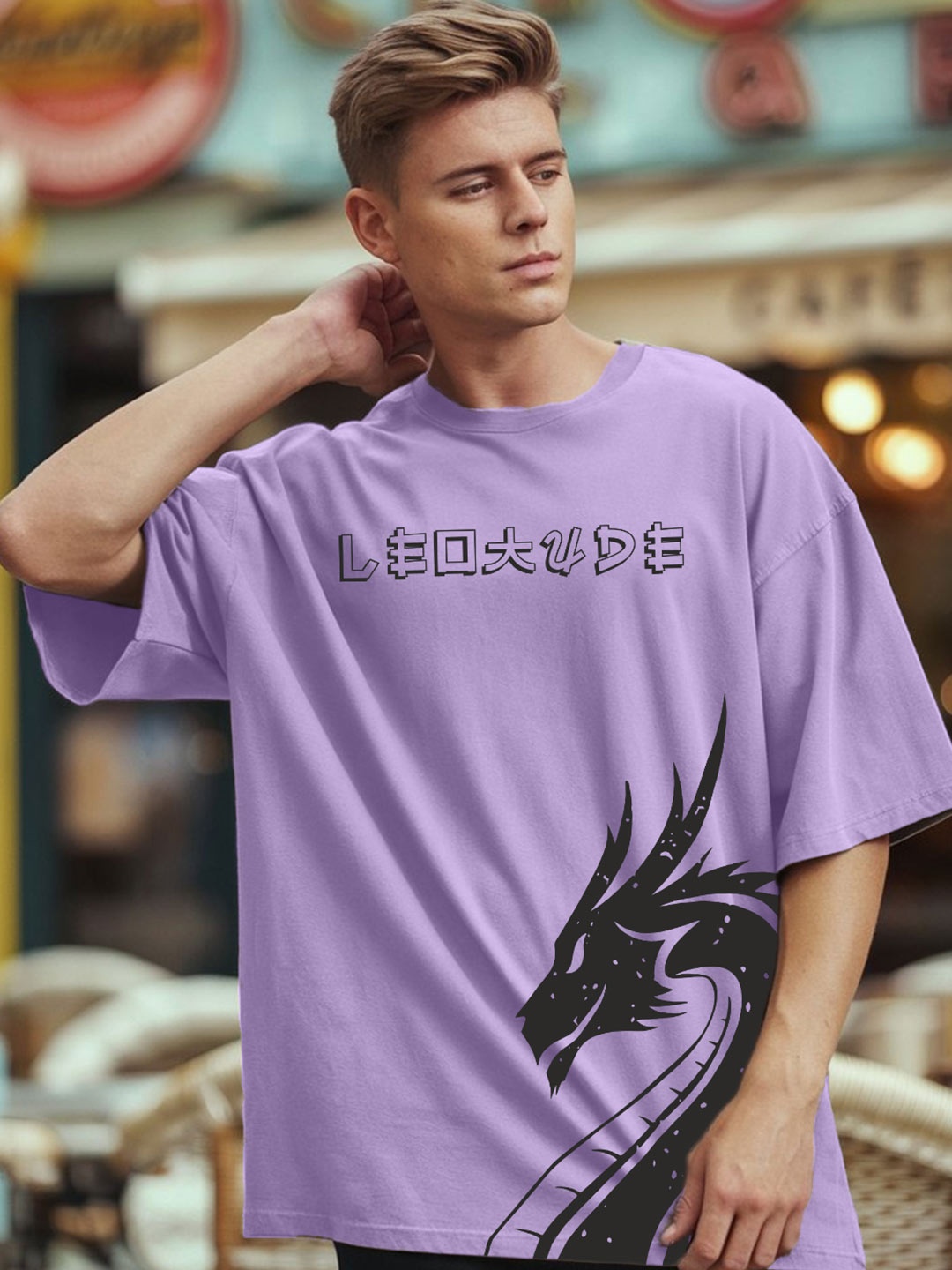 

Leotude Men Graphic Printed Round Neck Cotton Oversized T-shirt, Purple