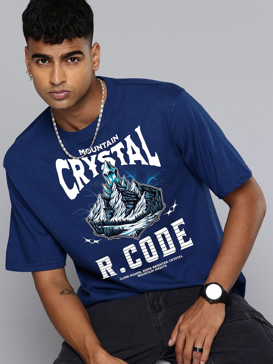 

R.Code by The Roadster Life Co. Men Printed T-shirt, Blue