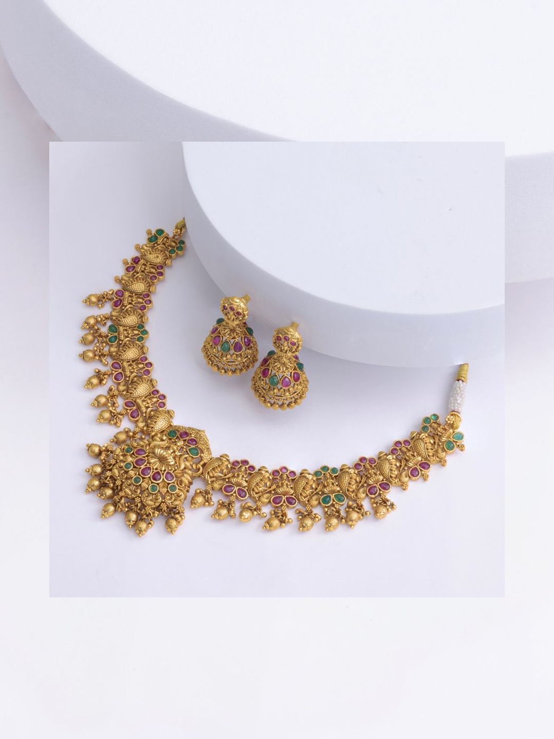 

South Temple Jewellery Gold-Plated Artificial Stones Studded Necklace & Earrings